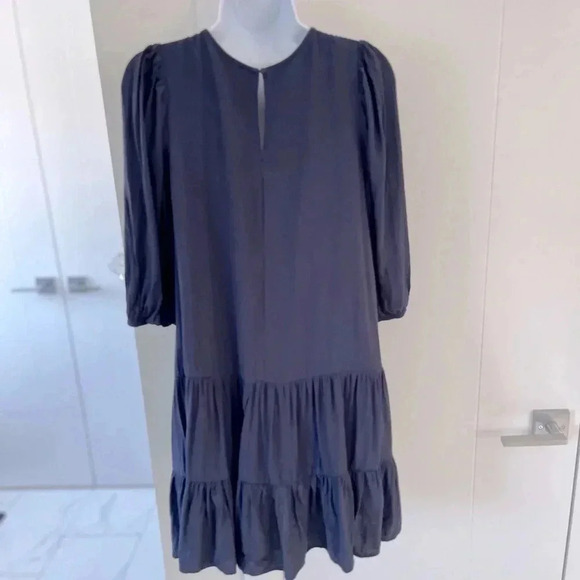 Dress Forum/ Navy blue midi dress/ Balloon sleeves/ Drop waist/Tiered/ Size US S - Picture 4 of 16